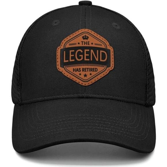 Men's The Legend Has Retired Leather Pattern Baseball Cap Black